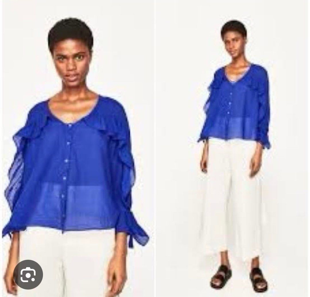 zara blue ruffle top