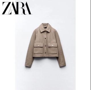 Zara brown beige coat jacket with collar and pockets
