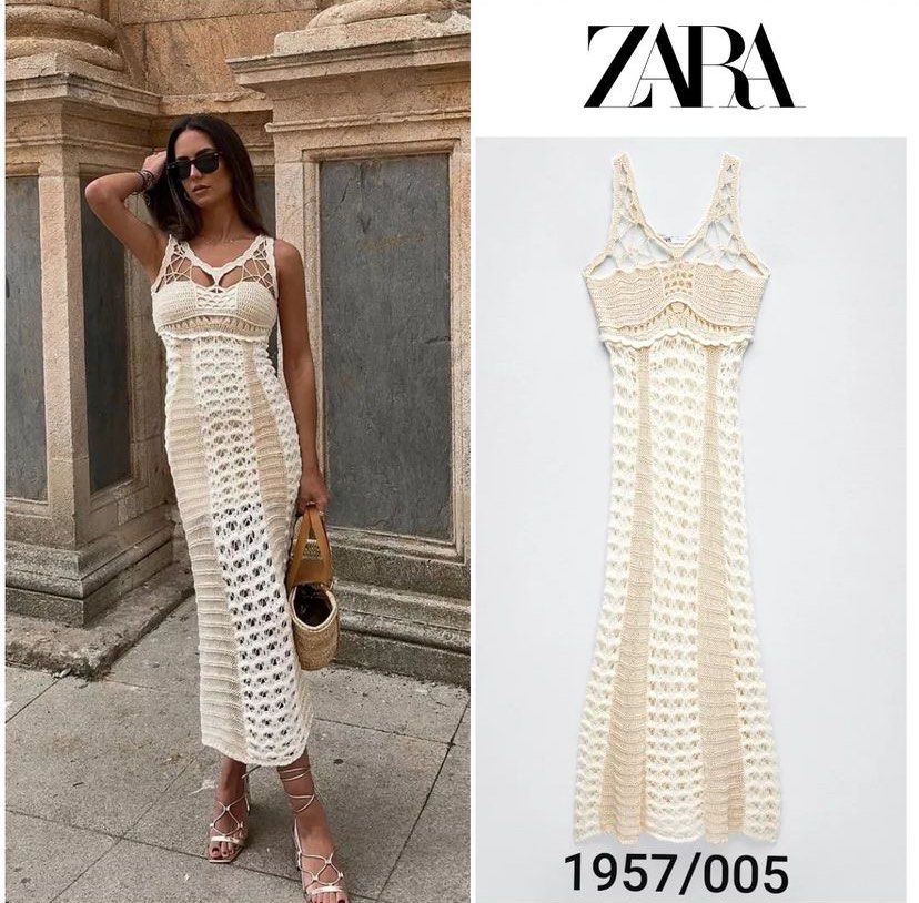 Zara crochet knit dress (Category: Dresses) located in Dumaguete. Submitted by shopces_ (Listing ID 1303724007, Image 1). Description: Zara crochet knit dress limited edition! BNWT :) Size medium 1,295 last price posted 📍 Quezon City .