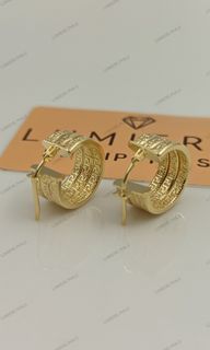 18K Saudi Gold Designer Earring (Patterned) | 13.0MM | Yellow Gold | [LP-001346]