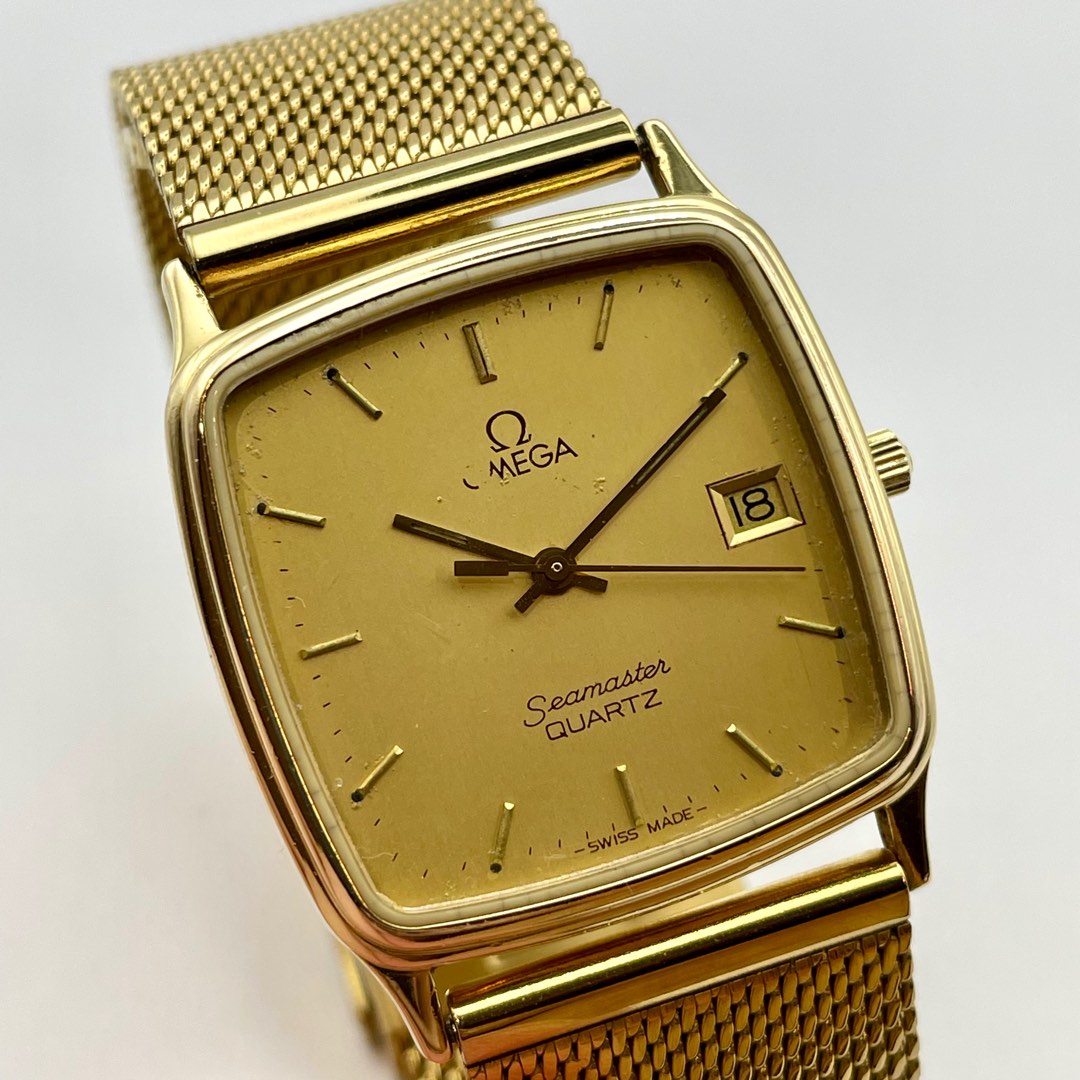 🤩 Vintage Omega Seamaster Quartz with Mesh Bracelet Model 196.264 Gold  Plated Calibre 1430