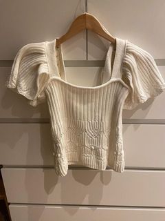 ✧ ZARA knit Puff Sleeves Blouse in Cream/Ecru H&M alike