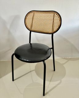 Aesthetic black faux rattan leather study/coffee/dining chair