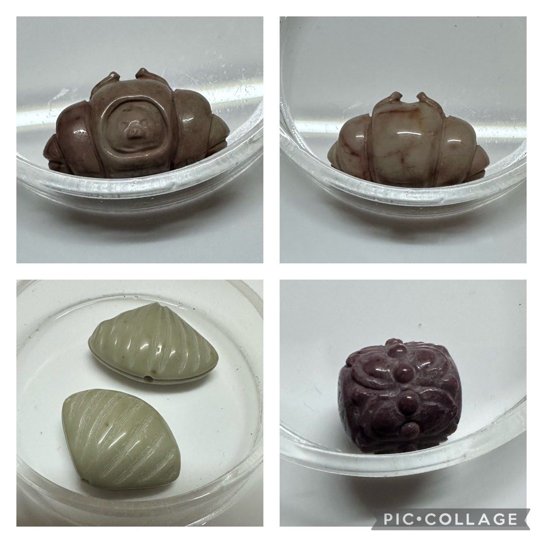 Alashan Agate Mini Charms (Category: Charms) located in Mandaluyong City. Submitted by vanic (Listing ID 1303830826, Image 3). Description: 1. Lotus - 220 each 2. Strawberry - 250 each 3. Koi Flower Ball - 180 each 4. Turtle Shell - 120 5. Gourd - 100 6. Croissant - 100 7. Shell - 100 8. Double Lotus - 120 9. Rose - 100 each 10. Maple Leaf - 200 11. Money Bag - 200 each 12. Butterfly - 220 each 13. Double Lotus - 280 14. Ruyi - 280.