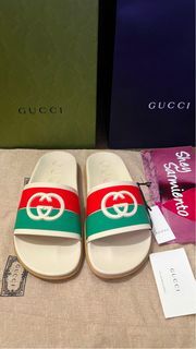 Authentic Gucci Slide interlocking G White Red Green