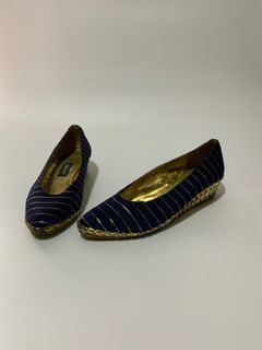 Bally Morpia Blue Gold Lined Wedge Heel Platforms
