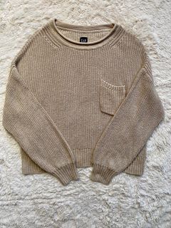 BEIGE KNITTED PULLOVER SWEATER LONG SLEEVE