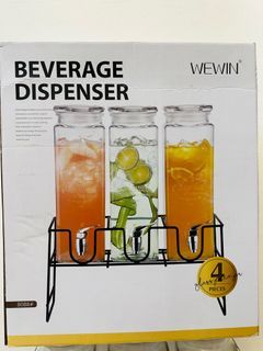 Beverage dispenser glass juice jar 3sets with stand