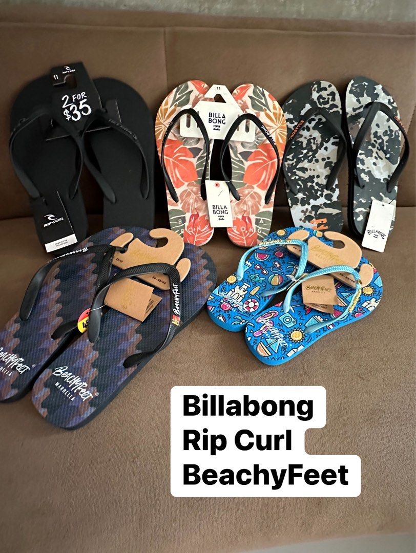 Flip- flops (Category: Slippers & Slides) located in Pasig City. Submitted by cloudydonut (Listing ID 1303875033, Image 1). Description: Brand new❗️From overseas🌏🛬 Sizes on each photo Billabong Rip Curl BeachyFeet 🏷️ P550 📍Pasig City 💰Gcash, Maya 🛵 Lalamove, Grab c/o buyer.