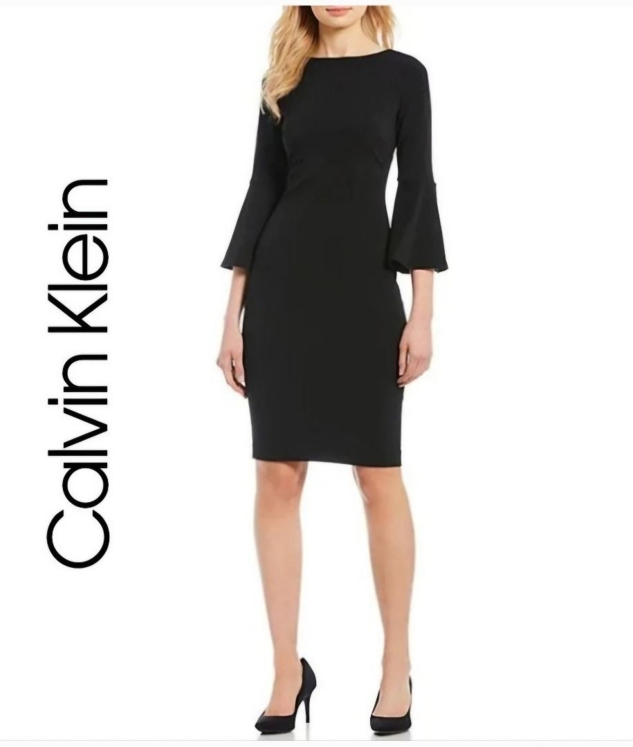 Calvin klein chiffon bell sleeve dress online