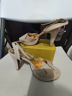 Celine Heels Sandals Nude Beige Cream Wedge Shoes Size 37