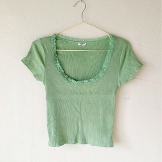 Cotton On Lacey Green Ribbed Coquette Top