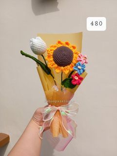 crochet flower bouquet (sunflower, tulip, forget me not)