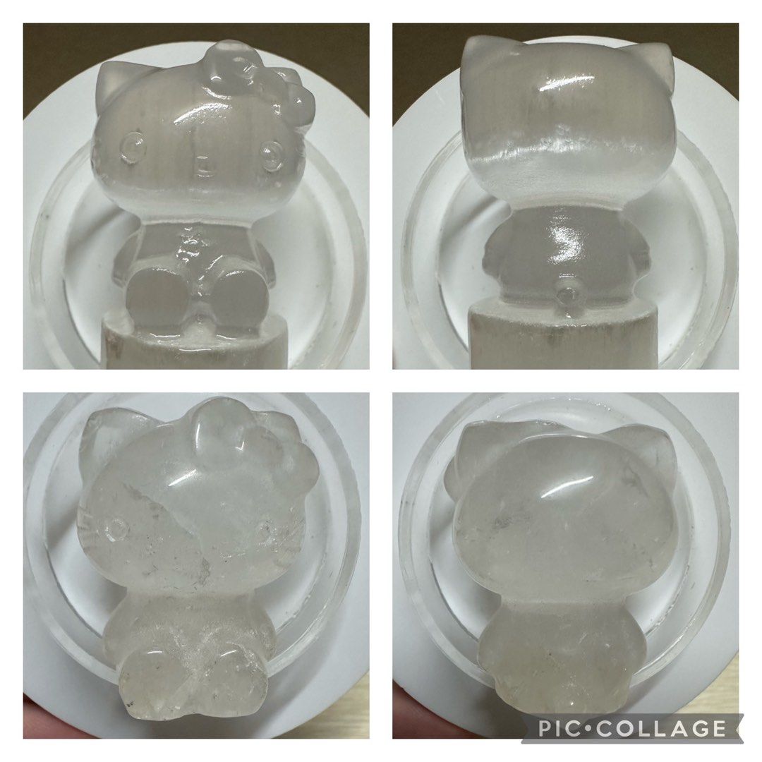 Small Crystal Carvings (Category: Charms) located in Mandaluyong City. Submitted by vanic (Listing ID 1303880554, Image 1). Description: 1. Selenite Hello Kitty 2. Clear Quartz Hello Kitty 3. Selenite Dragon Turtle 4. Selenite Ninetail Fox.