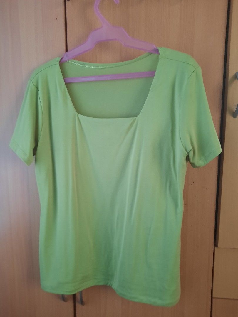 Front Double Lining Square Neck Avocado Green T Shirt Top (Category: Shirts) located in Paranaque City. Submitted by trishabl_ (Listing ID 1303803923, Image 1). Description: Condition: 10/10 Description: - Double Lining (Front Only) - Square Neck - Short Sleeves - worn once to fit Color: Avocado Green Size: can fit M-2XL Measurement in inches: L: 24" Bust: up to 44" 💵 MOP: BDO, Maya or GCash 🚚 MOD: Lalamove, Grab Express, Flash Express or LBC �