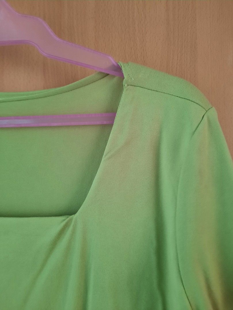 Front Double Lining Square Neck Avocado Green T Shirt Top (Category: Shirts) located in Paranaque City. Submitted by trishabl_ (Listing ID 1303803923, Image 2). Description: Condition: 10/10 Description: - Double Lining (Front Only) - Square Neck - Short Sleeves - worn once to fit Color: Avocado Green Size: can fit M-2XL Measurement in inches: L: 24" Bust: up to 44" 💵 MOP: BDO, Maya or GCash 🚚 MOD: Lalamove, Grab Express, Flash Express or LBC �