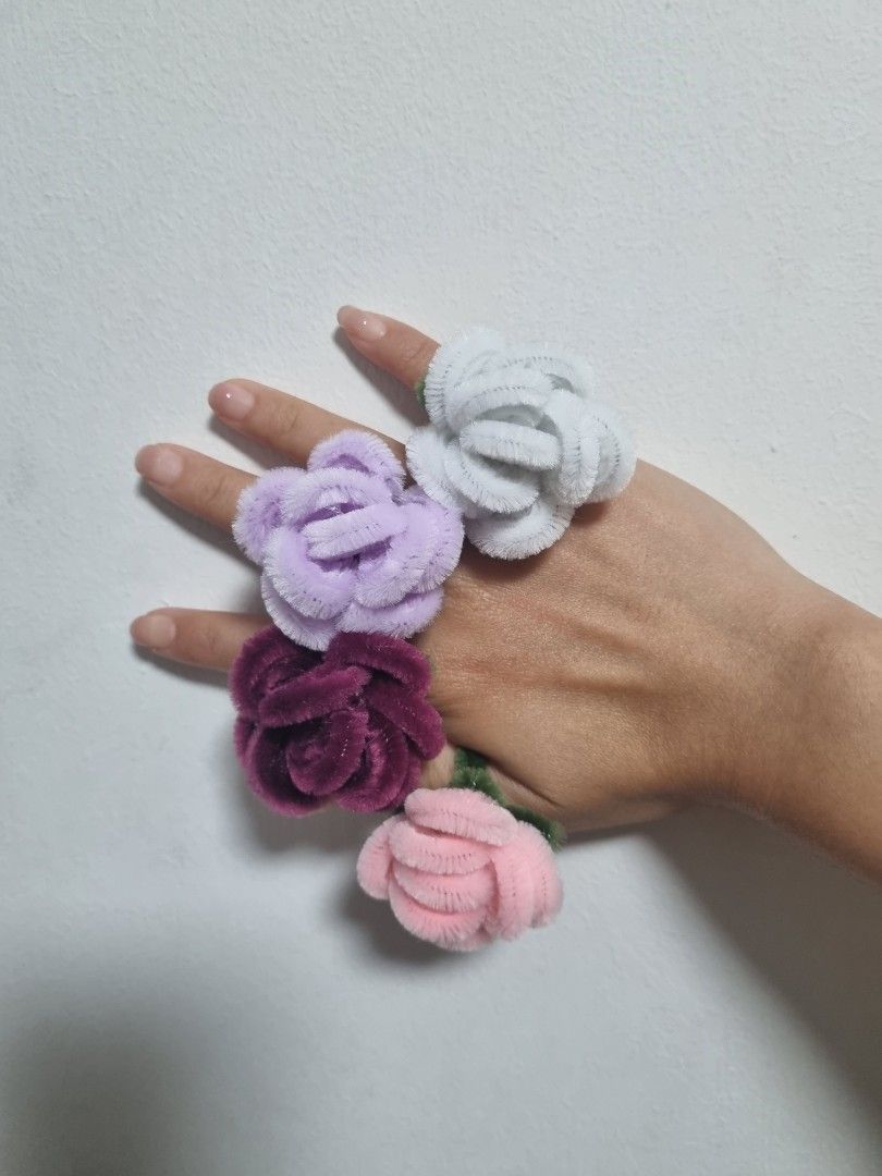 Fuzzy wire Rose Ring, Hobbies Toys, Stationery Craft, Handmade