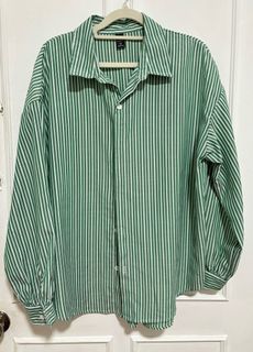 Green Stripes Oversized Long Sleeves Shirt