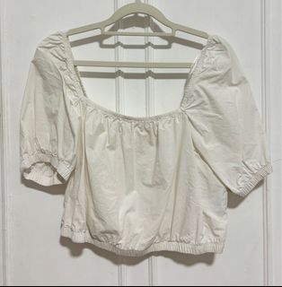 H&M White Square Neck Puff Sleeves Top