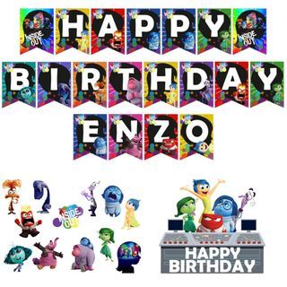 Inside Out Theme Birthday Party Banner Cupcake Cake Topper Decoration Personalized