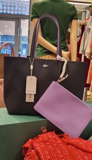 lacoste anna reversible bicolor tote with pouch