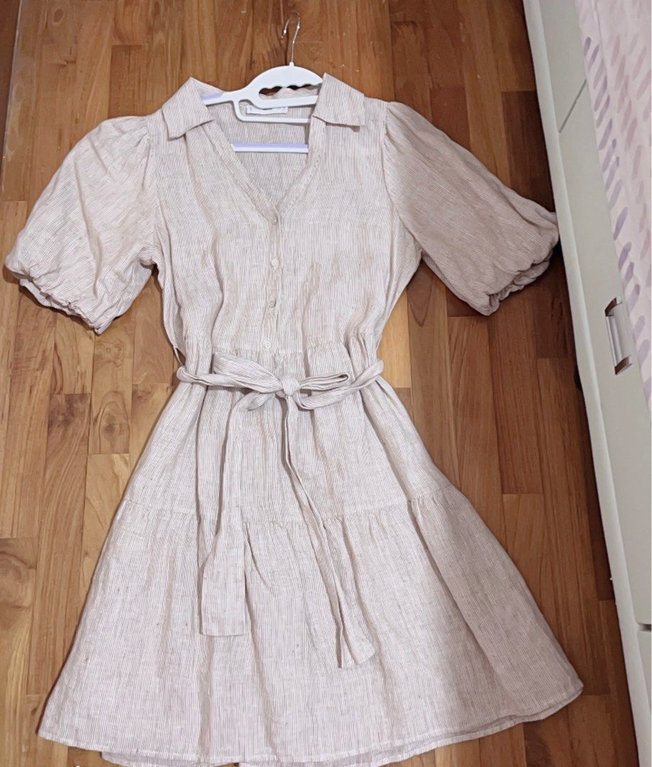 Mango Brown Striped Bow Dress