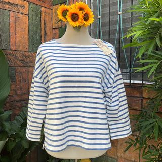 New with tag MUJI Japan classic striped boatneck lagenlook Scandinavian top 100% cotton minimalist blouse Size Medium- Large