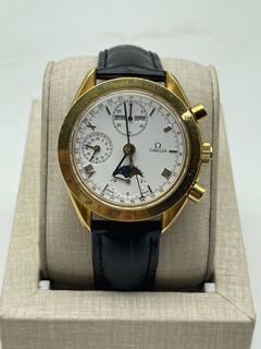 Omega Speedmaster Triple Date Moonphase Chronograph White Dial  Solid Gold