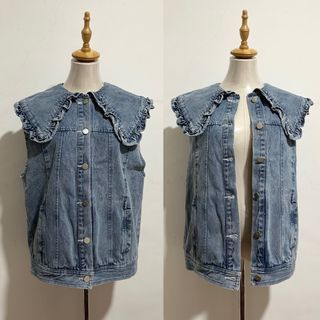 PALETTE Korea 2022 Spring/Summer Collection Modern Boutique 100% Cotton Wide Collar Denim Vest Jacket