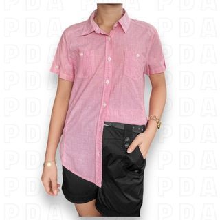 Pink Short Sleeve Button Down Polo Blouse Top