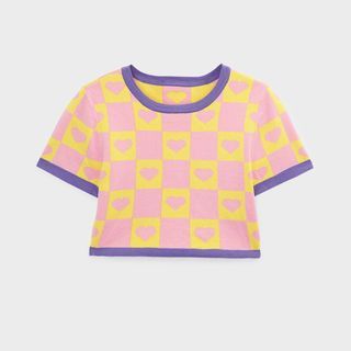 Pomelo Hearts Checkered Y2K Pink Crop Top