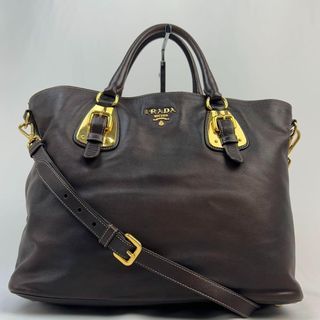 Prada handbag shoulder leather 2way gold