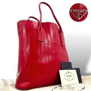 PRADA handbag tote bag, arm sling, perforated leather, red