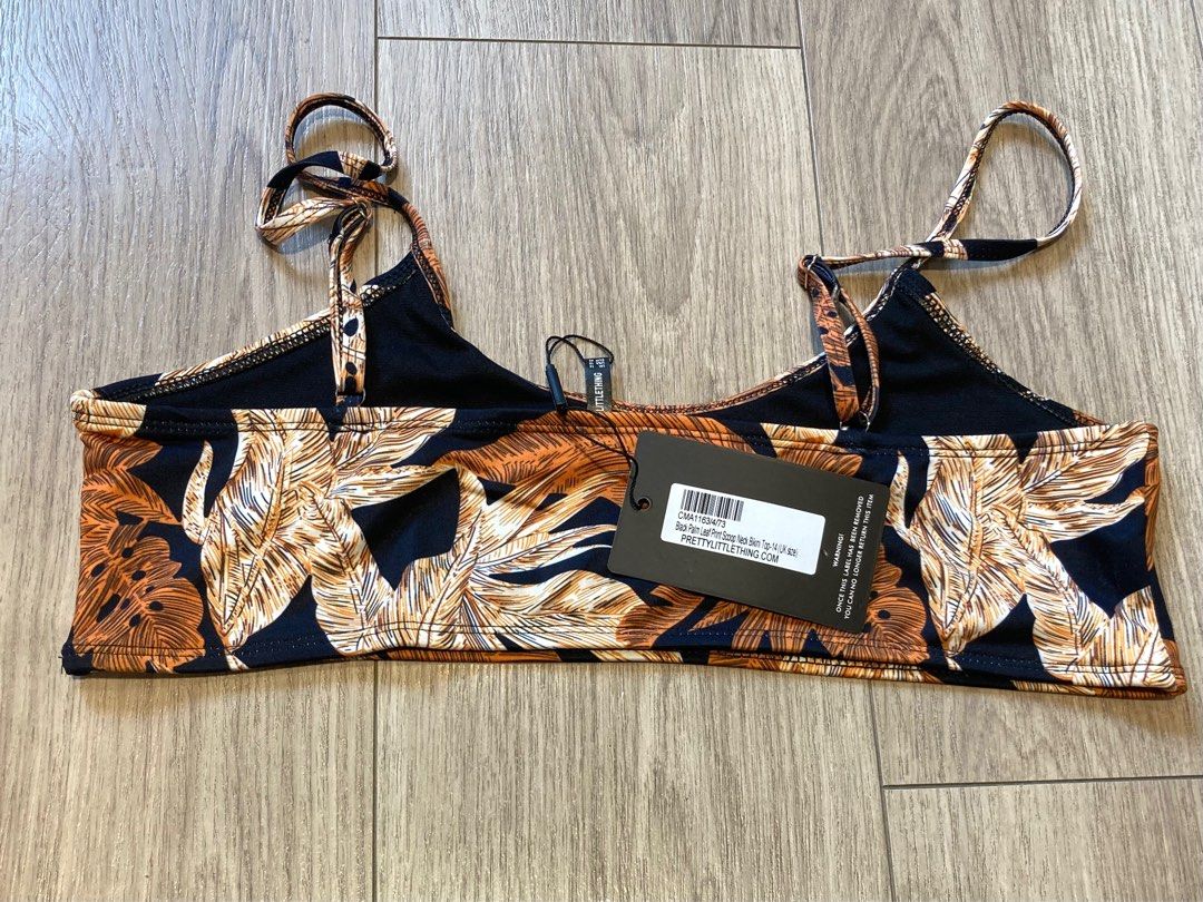 Pretty Little Thing Bikini Set Orange Black Top Bottom Swimsuit