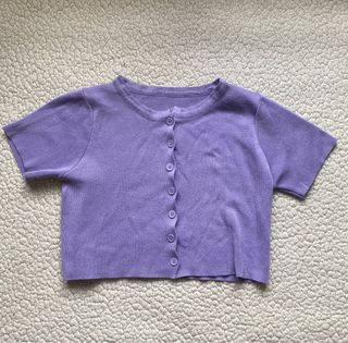 Purple Cropped Button Down Shirt