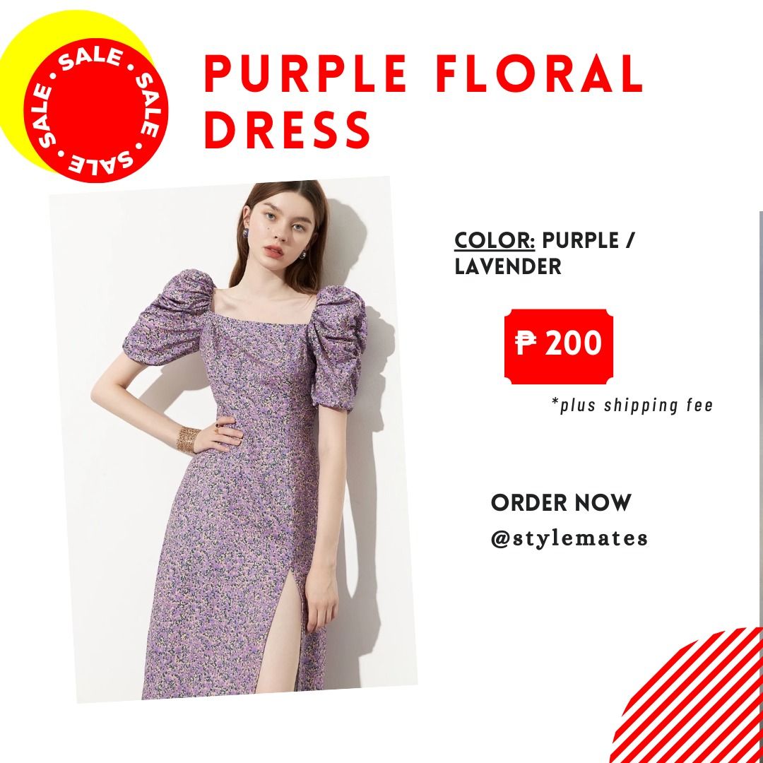 Purple Floral Dress (Category: Dresses) located in Paranaque City. Submitted by stylemates (Listing ID 1303790956, Image 1). Description: Please read terms and conditions on the last photo. Last price posted. ~Linen chiffon blend cloth, soft comfy ~Shirred back, adjustable comfortable to wear ~Puff elastic sleeves & square neck ~Side split design to enrich elegance • Bust: 82cm ~ 86cm • Waist: 74cm ~ 78cm • Hips: 106cm ; Length: 100cm *please all
