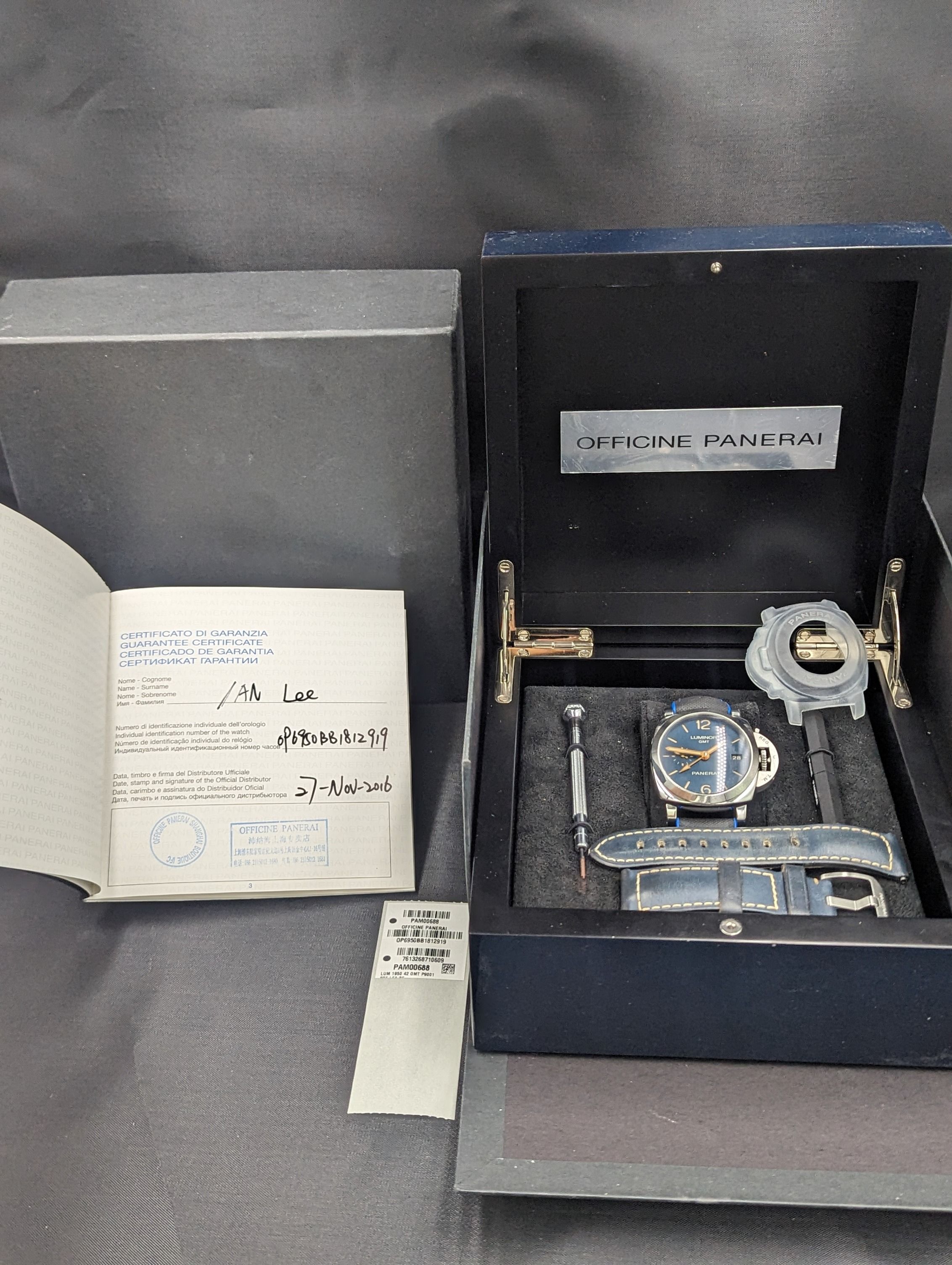 RARE Panerai Luminor Marina 2016 3 Days GMT PAM00688 PAM 688 Acciaio 42mm Boutique Blue
