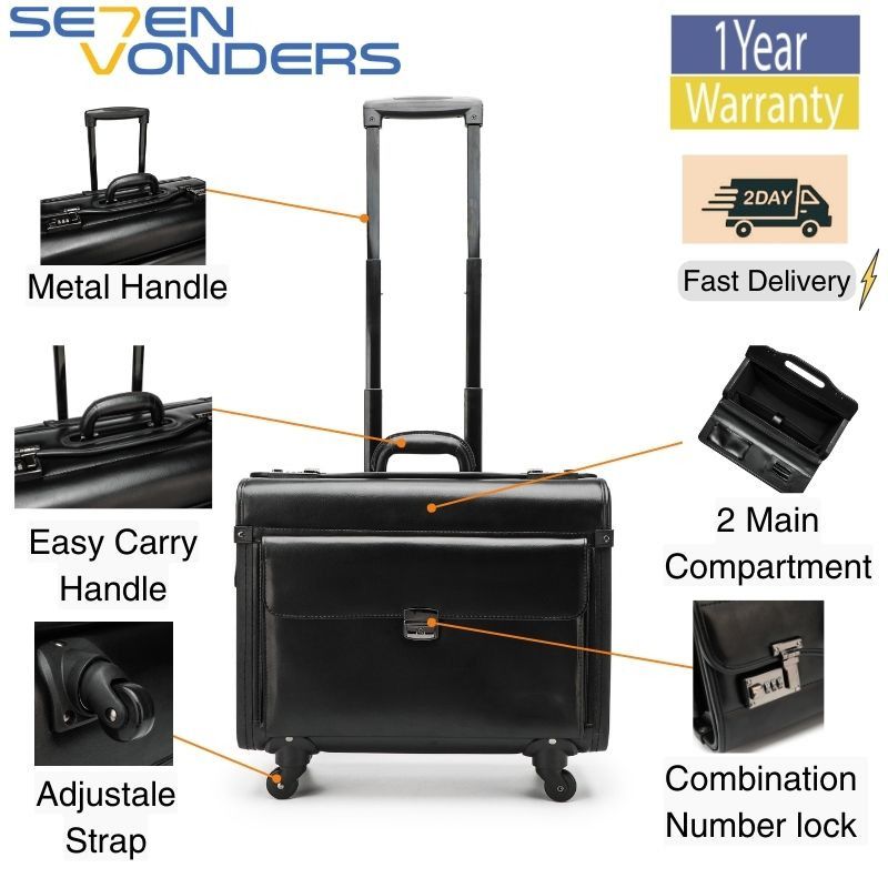 Ready SG STOCK PB4W SE7EN VONDERS Trolley Luggage Pilot Case Document Bag Lawyer Synthetic Leather Case Bag 4 Wheels