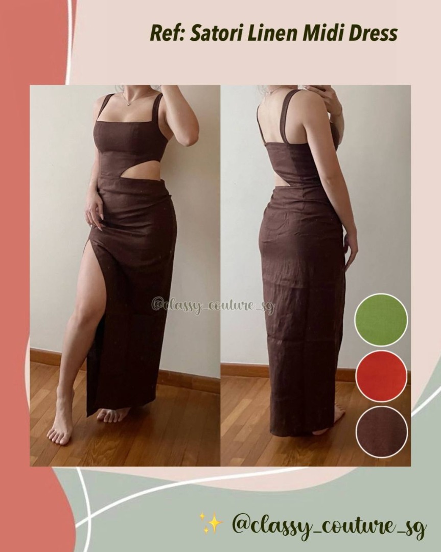 Reformation Satori Linen Midi Dress in Cafe Brown | Avocado Green | Blood  Orange, Women's Fashion, Dresses & Sets, Dresses on Carousell