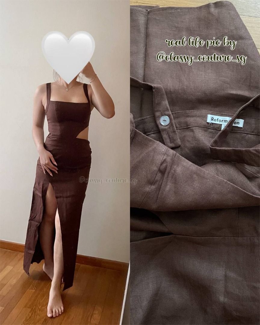 Reformation Satori Linen Midi Dress in Cafe Brown | Avocado Green | Blood  Orange, Women's Fashion, Dresses & Sets, Dresses on Carousell