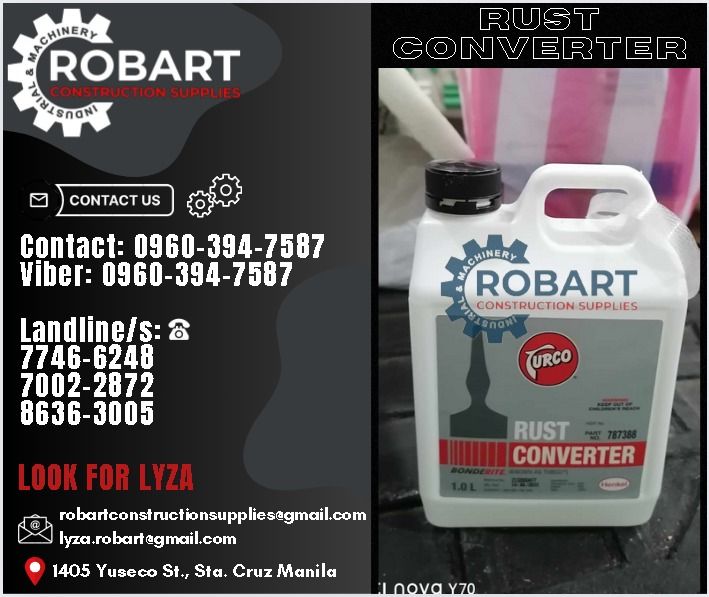 Rust Converter (Category: Construction Tools & Equipment) located in Manila. Submitted by lyzarobart1999 (Listing ID 1303834200, Image 1). Description: Rust Converter Brand: Turco Size: 1Liter 𝐒𝐄𝐍𝐃 𝐔𝐒 𝐌𝐄𝐒𝐒𝐀𝐆𝐄 𝐅𝐎𝐑 𝐈𝐍𝐐𝐔𝐈𝐑𝐈𝐄𝐒 ‼️ 0 9 6 7 3 8 1 8 2 2 7 0 9 6 0 3 9 4 7 5 8 7 𝐋𝐚𝐧𝐝𝐥𝐢𝐧𝐞 𝐍𝐮𝐦𝐛𝐞𝐫𝐬: 𝟕 𝟕 𝟒 𝟔 - 𝟔 𝟐 𝟒 𝟖 / 𝟕 𝟎 𝟎 𝟐 - 𝟐 𝟖 𝟕 𝟐 / 𝟖 𝟔 𝟑 𝟔 - 𝟑 𝟎 𝟎 𝟓 𝐋𝐎𝐎𝐊 𝐅𝐎𝐑 𝐋𝐘𝐙𝐀 𝘌𝘮𝘢𝘪𝘭: 𝘳�