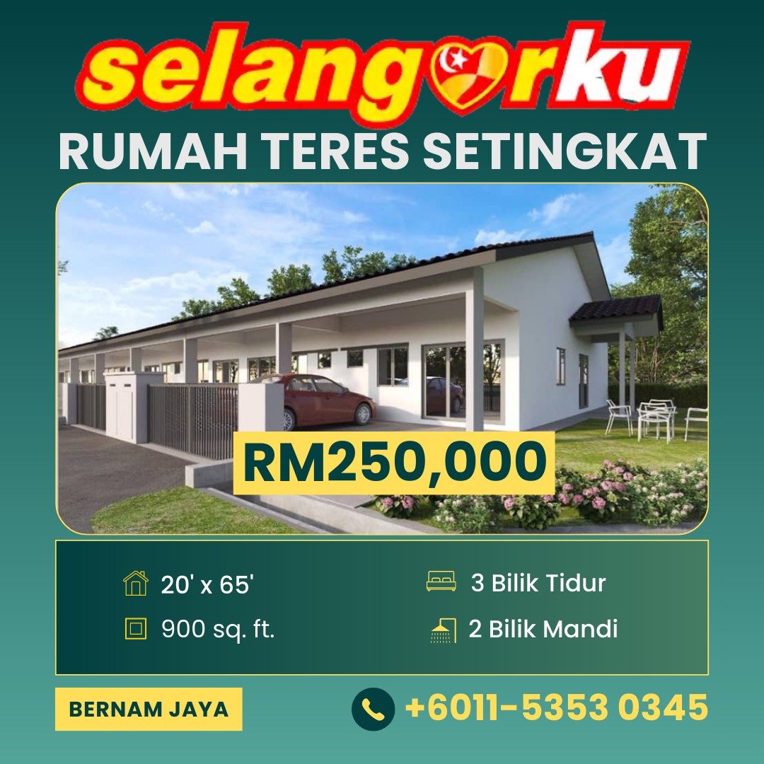 [SELANGORKU RUMAH BARU MAMPU MILIK] Satu Tingkat Rumah Teres 20’ x 65