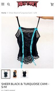 Sexy y2k Victoria’s Secret dark coquette ribbon sheer corset like top grunge alt gothic acubi