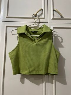 SHEIN | Rib-knit Collared Tank Top (Green)