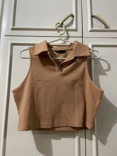 SHEIN | Rib-knit Collared Tank Top (Tan)