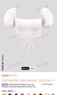 SHEIN MOD Puff Sleeve Lace Up Backless Textured Crop White Summer Top