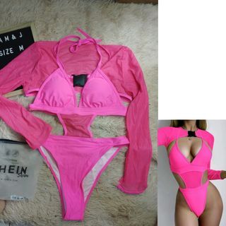 SHEIN  PINK SWIMSUIT ONE PIECE w COVER UP
