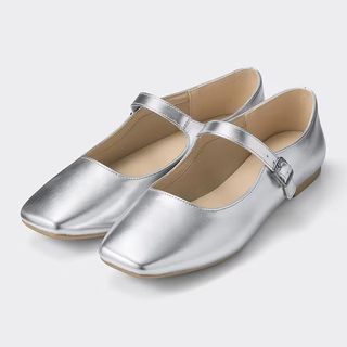 Silver mary jane ballet flats