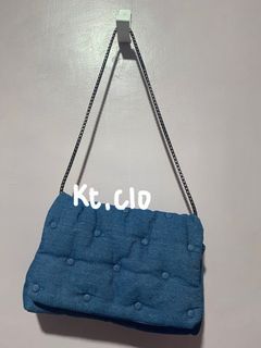 Spacious Puffy Quilted Denim Shoulder / Body Bag with chain