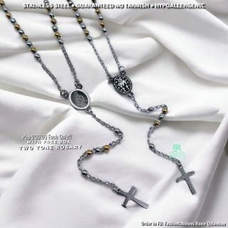 Stainless Steel Miraculous Medal Two Tone Rosary Necklace